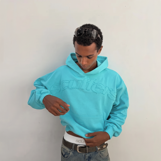 Teal Raw Hoodie